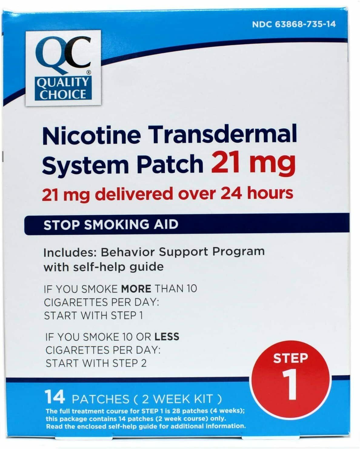Quality Choice Nicotine Transdermal System Patch Step 1, 21 mg, 14 Count
