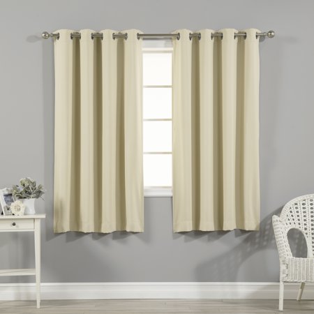 Quality Home Thermal Insulated Blackout Curtains - Stainless Steel Nickel Grommet Top - Beige - 52"W x 63"L - (Set of 2 Panels)