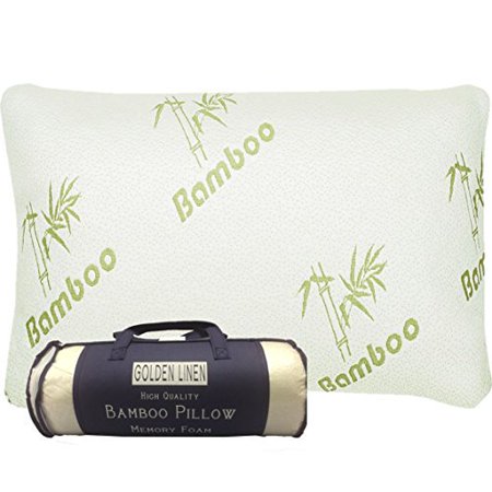 Queen Bamboo Pillow Memory Foam - Stay Cool Removable Cover with Zipper - Hotel Quality Hypoallergenic Pillow Relieves Snoring, migraines, Insomnia, Neck Pain and Tmj, Also Help with Asthma