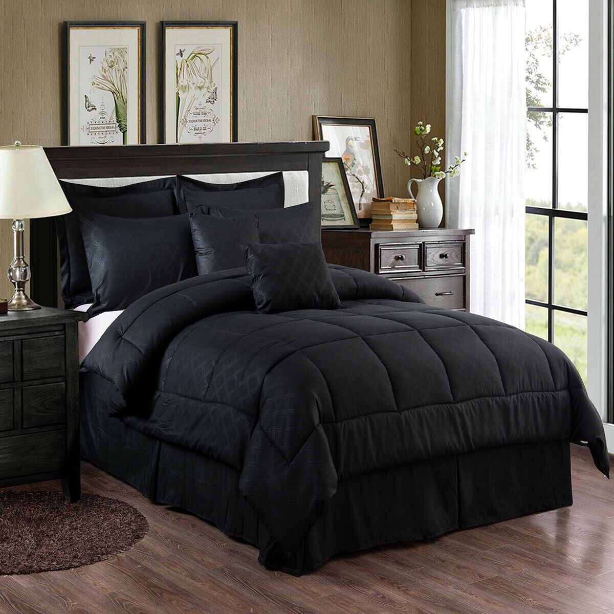 Queen/King/Cal King Comforter Set 10 Piece Reversible Bed in a Bag Bedding Set