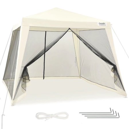 Quictent 10'x 8' Party Tent with Netting Small Screen House Tent Sun Shelter Patio Canopy ( Beige)