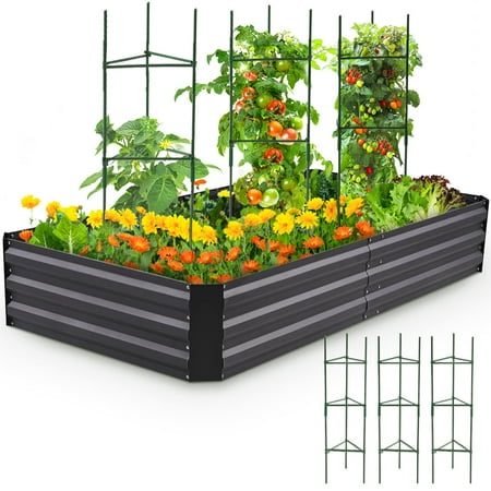 Quictent 6 ft x 3 ft x 1 ft Galvanized Raised Garden Bed W/ 3 Pcs Tomato Cage AT WALMART