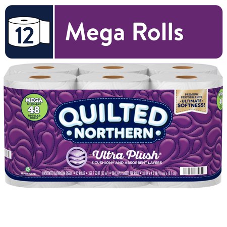 Quilted Northern Ultra Plush Toilet Paper, 12 Mega Rolls = 48 Regular Rolls, 3-Ply Bath Tissue