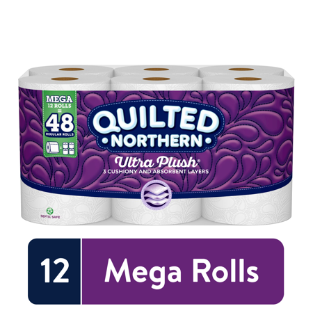 Quilted Northern Ultra Plush Toilet Paper, 12 Mega Rolls (= 48 Regular Rolls)