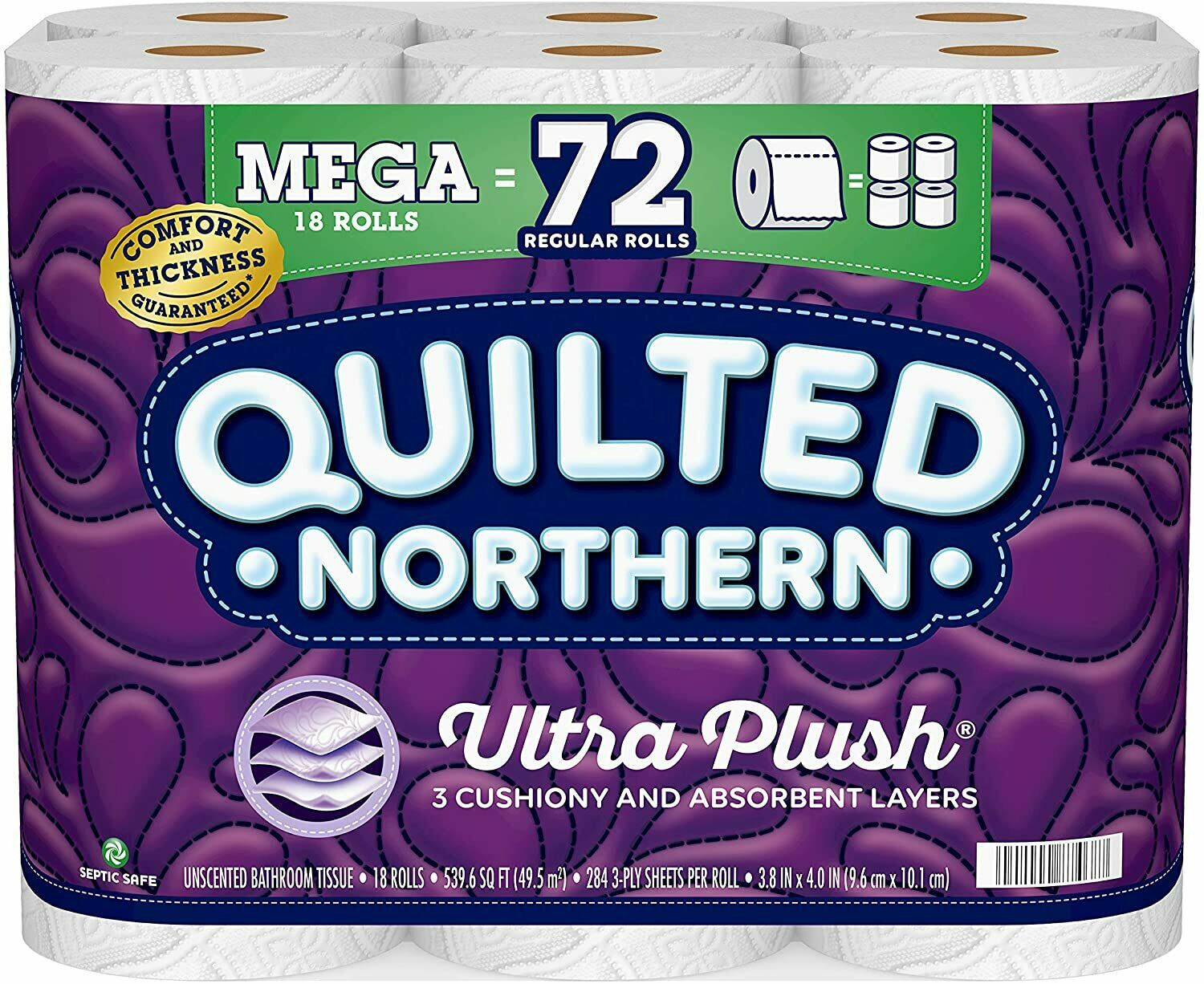 Quilted Northern Ultra Plush Toilet Paper, 18 Mega 72 Regular Rolls, 3-Ply