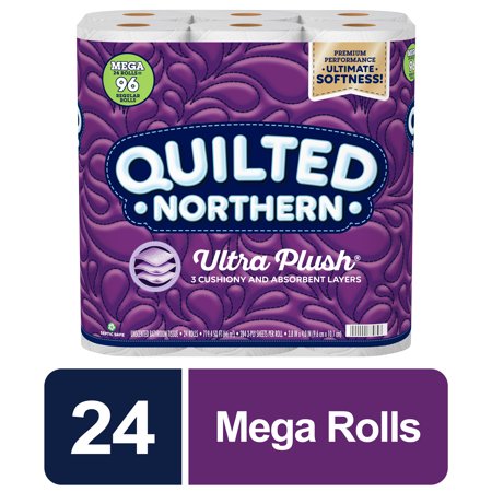 Quilted Northern Ultra Plush Toilet Paper, 24 Mega Rolls = 96 Regular Rolls, 3-Ply Bath Tissue