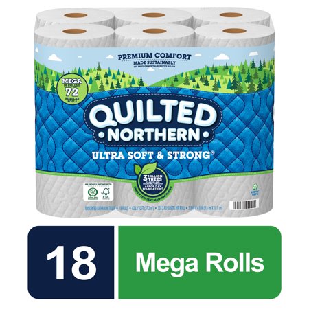 Quilted Northern Ultra Soft and Strong, 18 Mega Rolls = 72 Regular Rolls, 2-Ply Bath Tissue