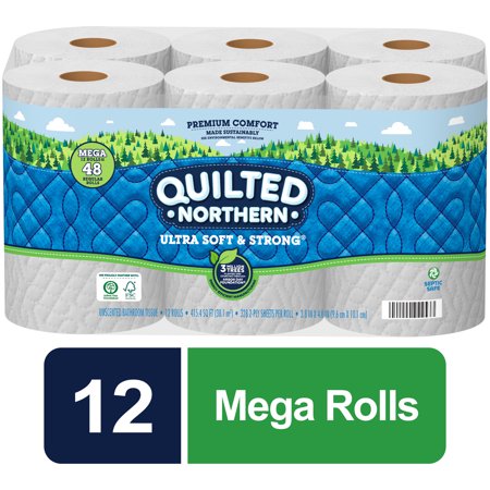 Quilted Northern Ultra Soft & Strong Toilet Paper, 12 Mega Rolls = 48 Regular Rolls, 2-Ply Bath Tissue