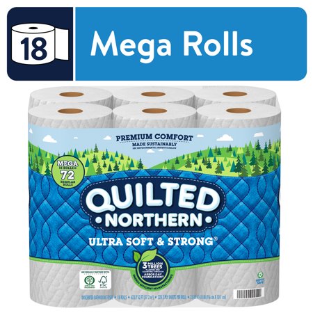 Quilted Northern Ultra Soft & Strong Toilet Paper, 18 Mega Rolls = 72 Regular Rolls, 2-Ply Bath Tissue