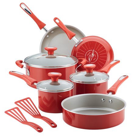 Rachael Ray 11-Piece Get Cooking! Pots and Pans Set, Cookware Set, Red