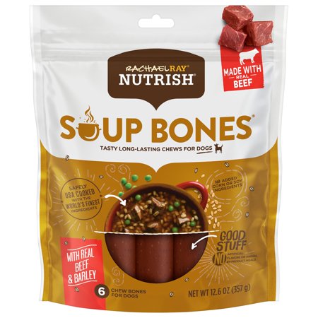 Rachael Ray Nutrish Soup Bones Dog Treats, Real Beef & Barley Flavor, 12.6oz, 6 bones