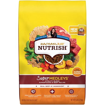 Rachael Ray Nutrish SuperMedleys Vitality Blend Premium Dry Dog Food, Beef, Salmon & Superfoods Recipe, 5 Pounds (Packaging May Vary)