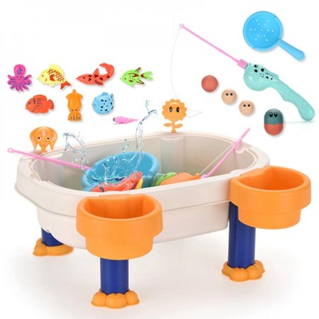 Rain Showers Splash Pond Water Table | Kids Water Play Table with Magnetic Fishing Tray Sand