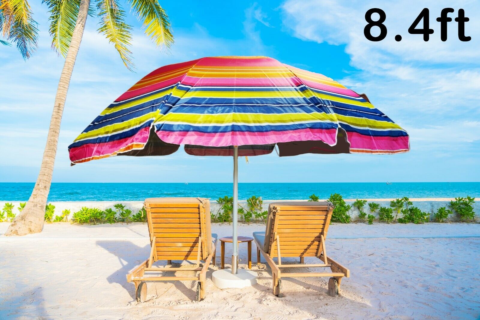 Rainbow Beach Umbrella Patio Outdoor Sunshade UV Resist Tilt Market 8.4 ft