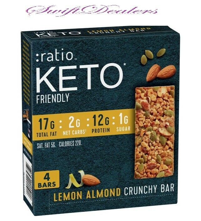 ratio KETO Friendly Crunchy Bars, Lemon Almond, Gluten Free Snack, 4 ct