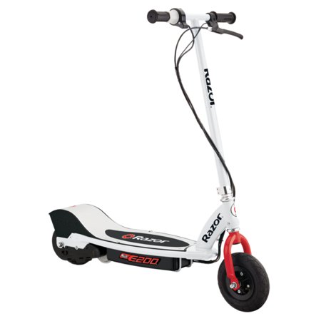 Razor E200 Electric Scooter - White, for Ages 13+ and up to 154 lbs, 8" Pneumatic Front Tire, 200W Chain Motor, Up to 12 mph & up to 8-mile Range, 24V Sealed Lead-Acid Battery