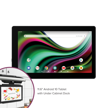 RCA 11.6" 2GB RAM Android 10 Tablet with Under Cabinet 2.0 Channel Speaker Dock, Bluetooth, Wi-Fi