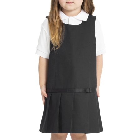 Real School Toddler Girls School Uniform Drop Waist Jumper Dress with Ribbon