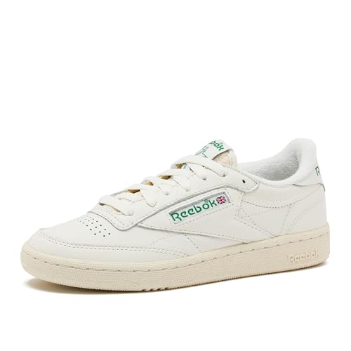 Reebok Club C 85 Vintage Tennis Sneakers, Casual White Womens Shoes, Chalk/Alabaster/Glen Green, 8.5