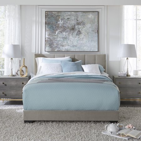 Reece Channel Stitched Upholstered Full Bed, Platinum Grey, by Hillsdale Living Essentials