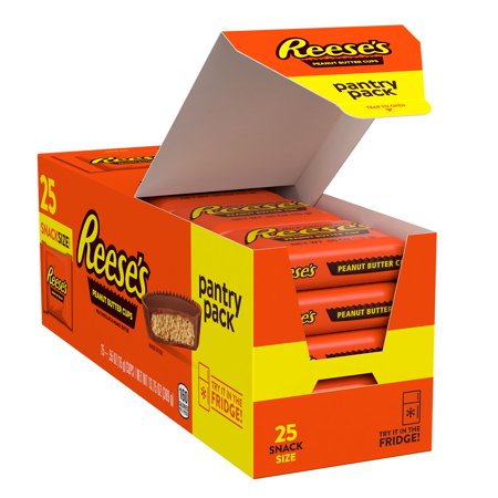 REESE'S, Milk Chocolate Peanut Butter Cups Snack Size Candy, Gluten Free, Individually Wrapped, 13.75 oz, Pantry Pack (25 Pieces)