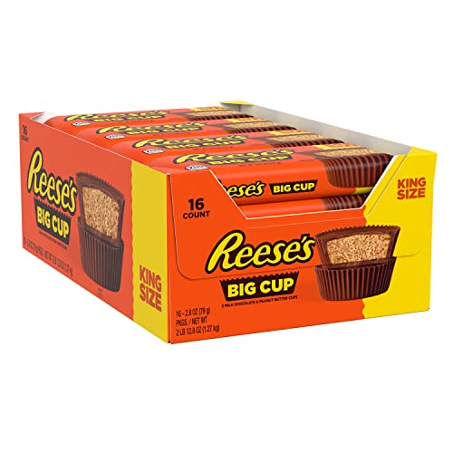 REESE'S Milk Chocolate Peanut Butter King Size Cups Candy, Halloween Candy, 2.8 oz Pack - AMAZON FRESH