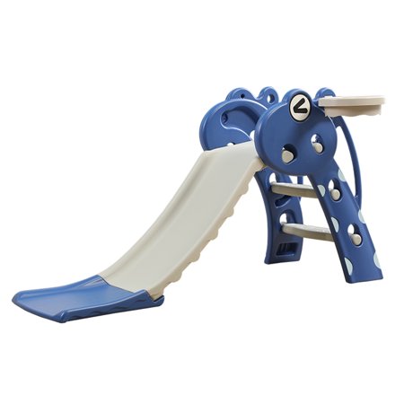REIDIU Folding Climber Play Slide Indoor Outdoor Toy Baby Slide Toddler Climber Slide PlaySet With Basketball，Frog Blue