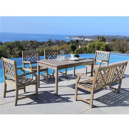Renaissance Outdoor 6-piece Hand-scraped Wood Patio Dining Set with 4-foot Bench