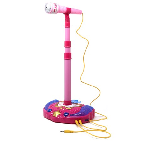 Retailery My Music World Karaoke Microphone With Adjustable Stand, Lights, Pink