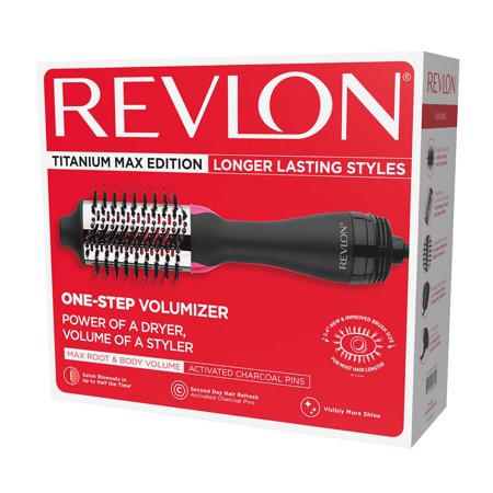Revlon One-Step Hair Dryer and Volumizer Titanium Max Edition 2.4" Hot Air Brush, Black
