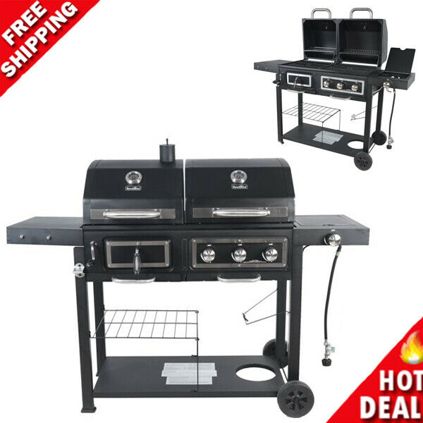 Revoace Dual Fuel Gas & Charcoal Combo Grill, Black With Stainless Outdoor New