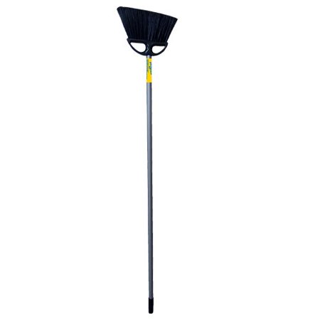 Reynera Household 10" wide, Angle-cut Poly-bristle Upright Sweep Broom, Metal Handle, Black Plastic Whisk Broom Head, 1ct