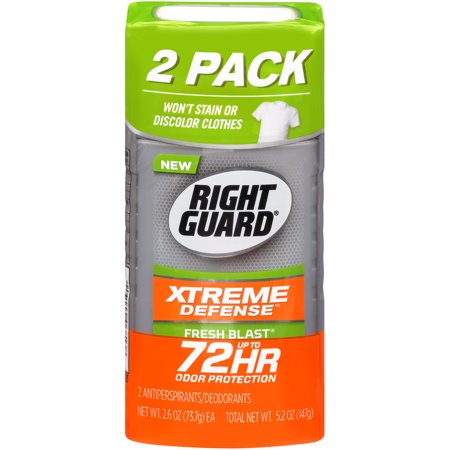 Right Guard Xtreme Defense Antiperspirant Deodorant Invisible Solid Stick, Fresh Blast, 2.6 oz Twin Pack (Pack of 2)