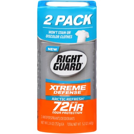 Right Guard Xtreme Defense Antiperspirant Deodorant Invisible Solid Stick, Arctic Refresh, 2.6 Ounce (Pack of 2)