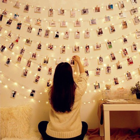 Risingpro Photo Clip String Lights 20/40 Led Lights With 20/40 Wooden Clips For Hanging Pictures Photo Battery Operated Perfect Bedroom Wall Decor Valentine'S Day Wedding