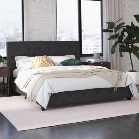 River Street Designs Dakota Upholstered Platform Bed, Queen, Gray Faux Leather