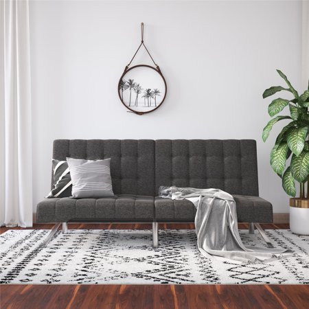 River Street Designs Emily Convertible Tufted Futon Sofa, Gray Linen