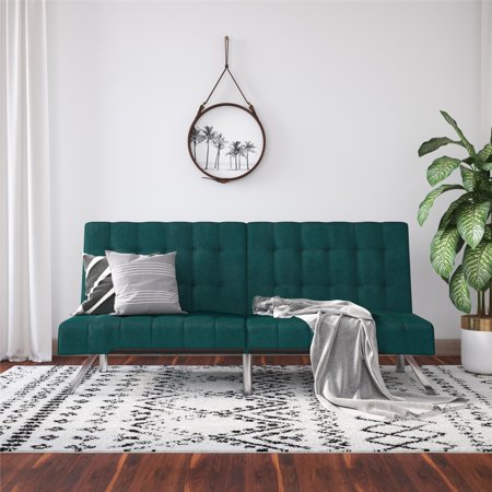River Street Designs Emily Convertible Tufted Futon Sofa, Green Velvet