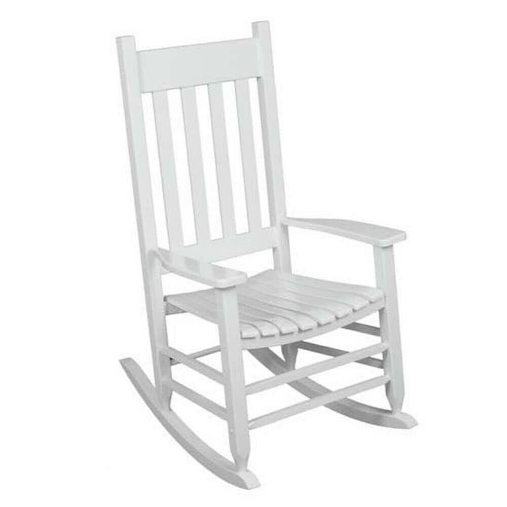 Rocking Chair with Slat Seat White Wood Frame Patio Furniture Outdoor Seat Home