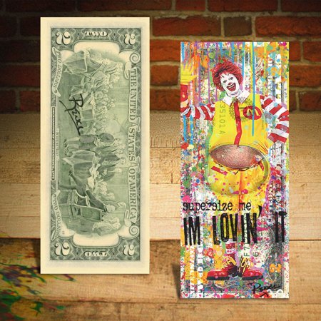 Ronald McDonald I'm Lovin' it Genuine $2 US Bill Pop Art - HAND-SIGNED by Rency