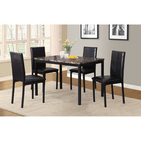 Roundhill Furniture 5-Piece Citico Metal Dinette Set with Laminated Faux Marble Top, Black