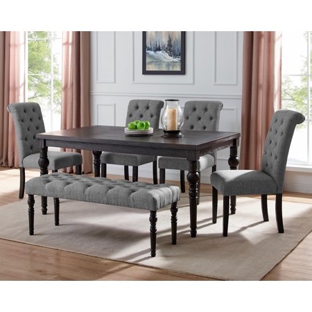 Roundhill Furniture Leviton Urban Style Counter Height Dining Set, Table, 4 Chairs and Bench, Gray
