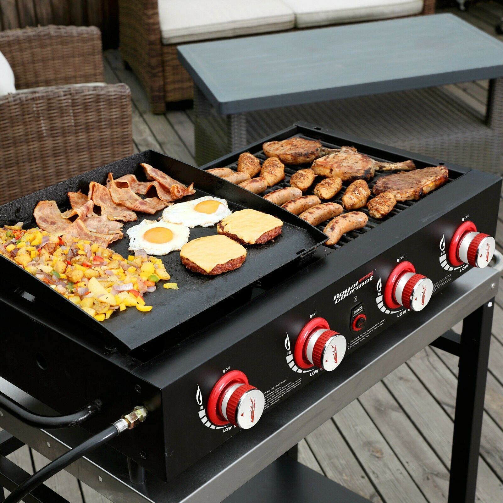 Royal Gourmet Grill Griddle Combo 4-Burner Portable Tabletop Propane Gas Grill