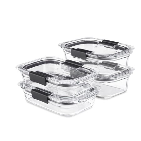Rubbermaid Brilliance Glass Food Storage Containers, Set of 4 Food Containers with Lids (8 Pieces Total), BPA Free and Leak Proof