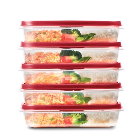 Rubbermaid Easy Find Lids Food Storage Containers, 1 compartment Meal Prep, 5 Pack, Red