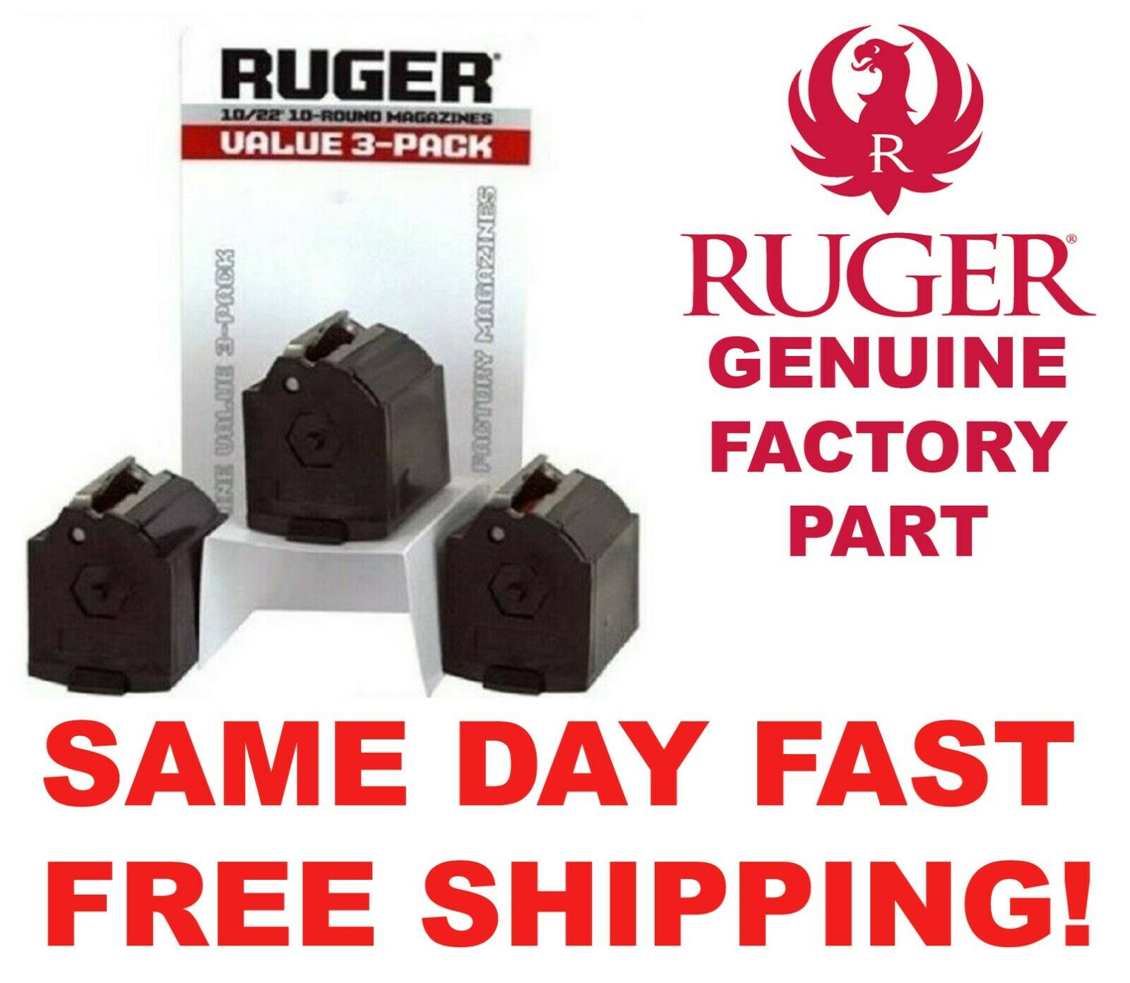 Ruger 90005 10/22 Magazine Value 3 Pack BX-1 22LR 10 Rd SAME DAY FAST FREE SHIP