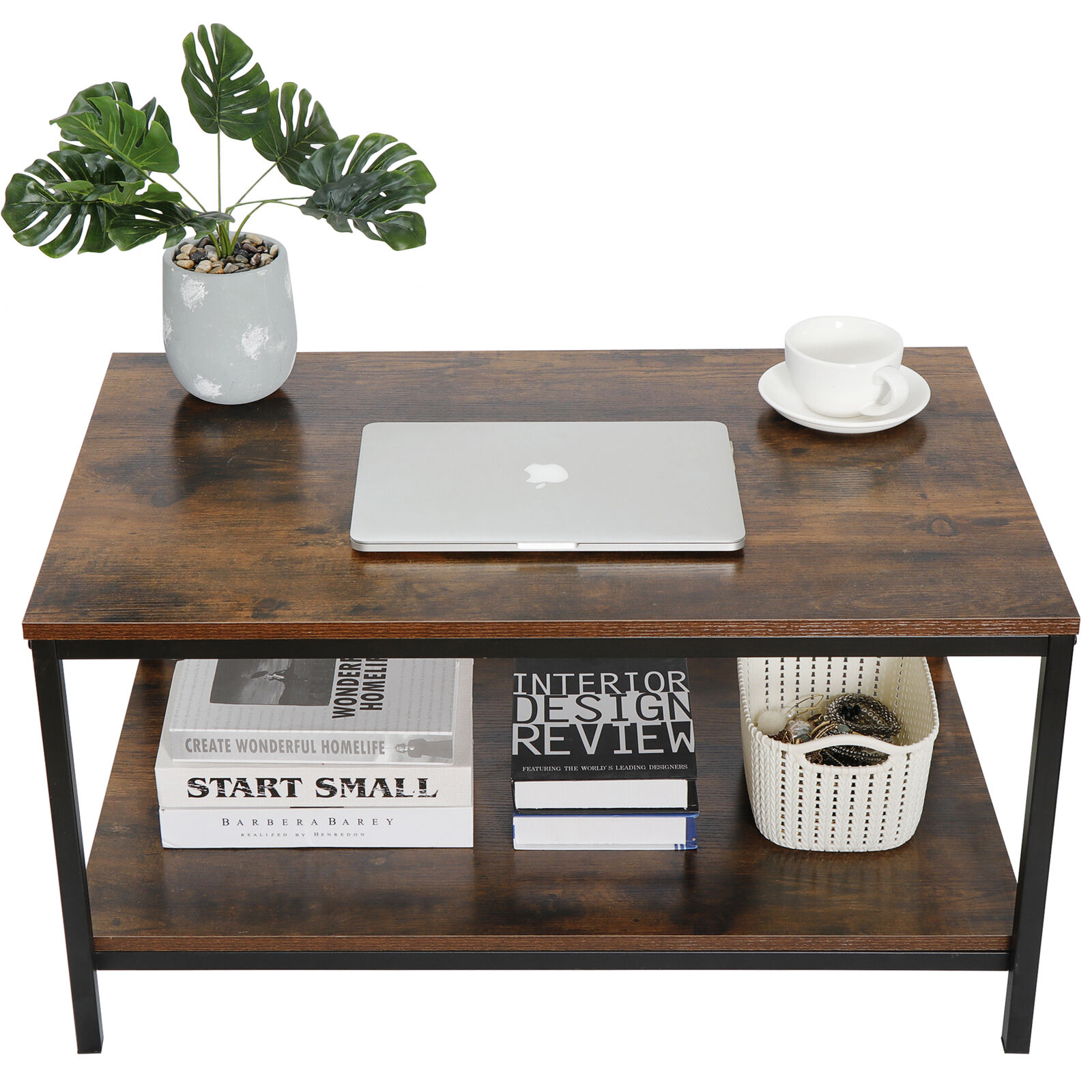 Rustic Wood Coffee Table Rectangular Coffee Table with Storage Shelf Durable 31"