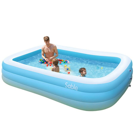 Sable Inflatable Pool, Rectangular Swimming Pools for Kids, Adult, Family, 50% Thicker, 9.83 x 6 x 1.67 ft