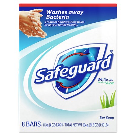 Safeguard Deodorant Bar Soap, White with Aloe, 4 oz, 8 Count
