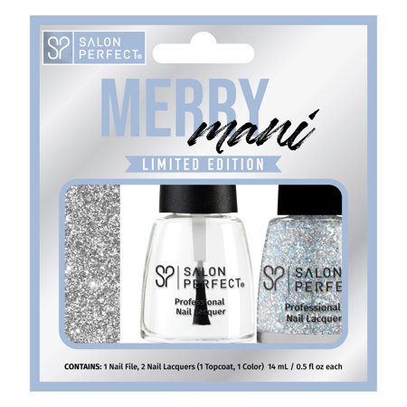 Salon Perfect Merry Mani 2-Pack Mani Nail Lacquer &Amp; File Set, It'S Your Birthday, Crystal Clear Topcoat, 0.5 Oz Each